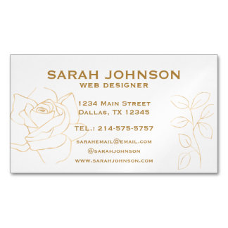 Minimalistic Golden Rose and Leave Magnetic Business Card