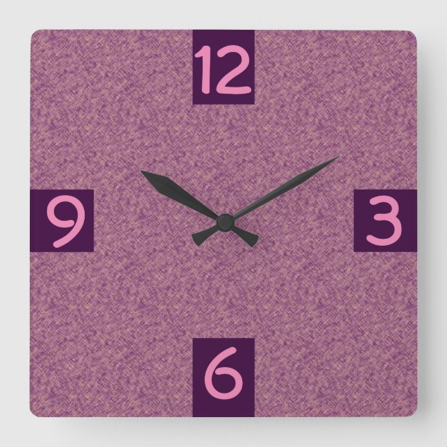Minimalistic Graphic Purple quarterly digits Square Wall Clock (Front)