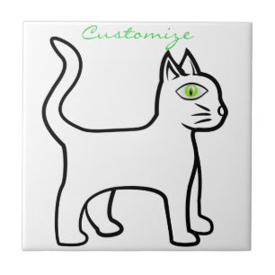 Minimalistic Green-eye Cat Thunder_Cove Ceramic Tile