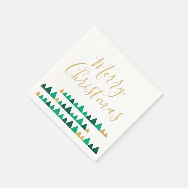 Minimalistic Green & Golden Trees Merry Christmas Napkin (Corner)