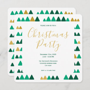 Minimalistic Green & Golden Woods Christmas Square Invitation