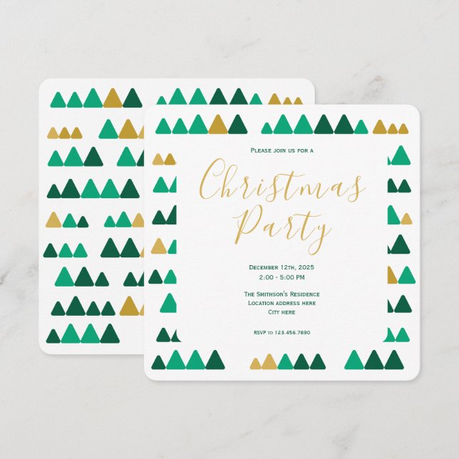 Minimalistic Green & Golden Woods Christmas Square Invitation (Front/Back)