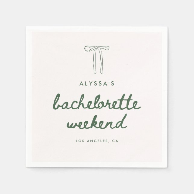 Minimalistic Green Script Coquette Bachelorette Napkin (Front)