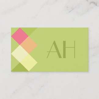 Minimalistic Green Squares & Monogram Business Card
