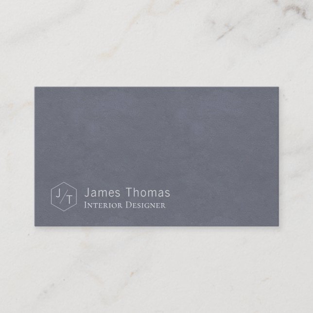 Minimalistic Grey Blue Monogram Business Card (Front)