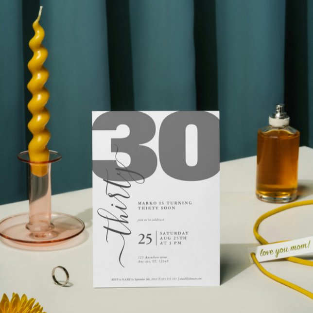 Minimalistic Grey Calligraphy Birthday Invitations (Creator Uploaded)