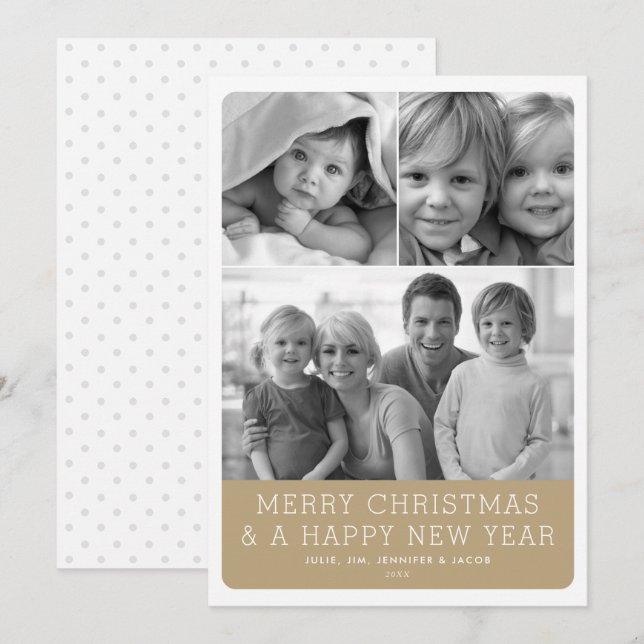Minimalistic Grid 3 Photo Rounded Holiday Card (Front/Back)
