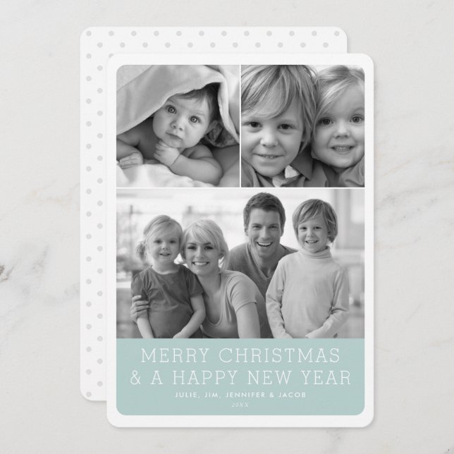 Minimalistic Grid 3 Photo Rounded Holiday Card (Front/Back)