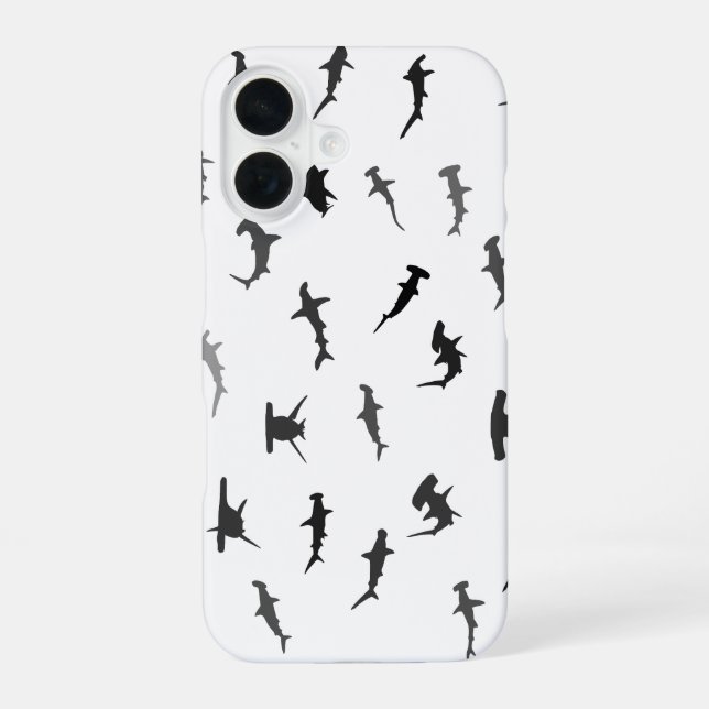 Minimalistic Hammerhead Shark Hammerhead Pattern iPhone 16 Case (Back)