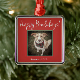 Minimalistic Happy Pawlidays Pet Holida Metal Ornament