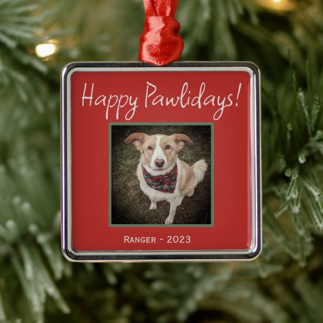 Minimalistic Happy Pawlidays Pet Holida Metal Ornament (Tree)