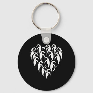 Minimalistic Heart-shaped Penguin Group Design For Key Ring