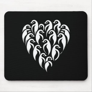 Minimalistic Heart-shaped Penguin Group Design For Mouse Pad