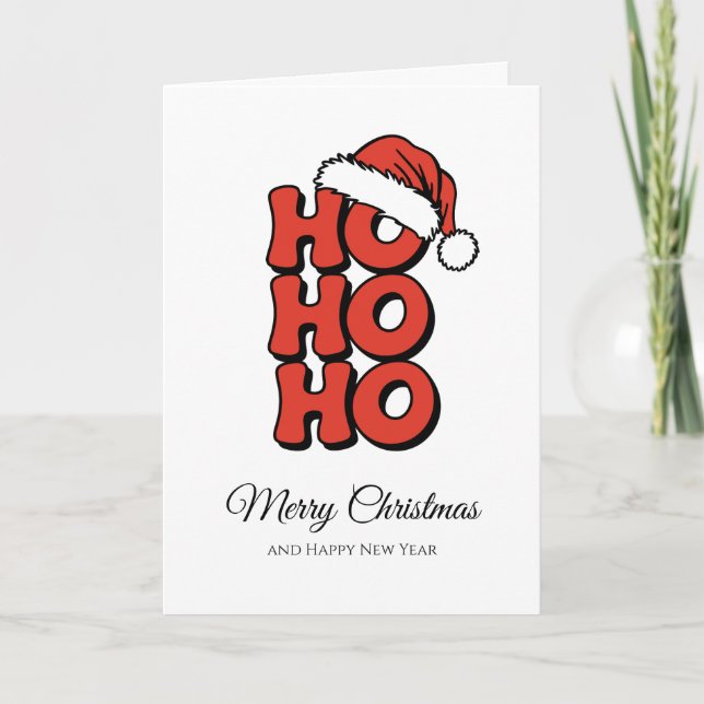 Minimalistic Ho Ho Ho Red Merry Christmas Card (Front)