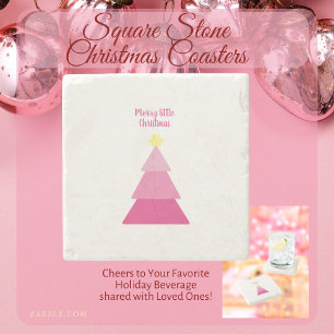 Minimalistic Hot Pink Merry Little Christmas Tree Stone Coaster