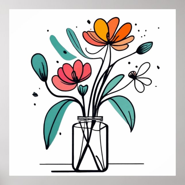 Minimalistic ink drawn flowers in a vase poster (Front)