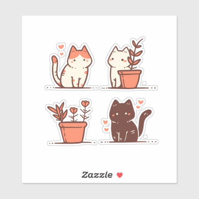 Minimalistic Kawaii Chibi Cats with Plants (Sheet)