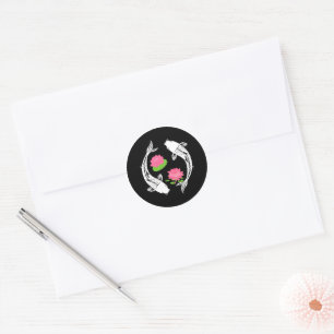 Minimalistic Koi Fish Swirl With Water Lillies Classic Round Sticker