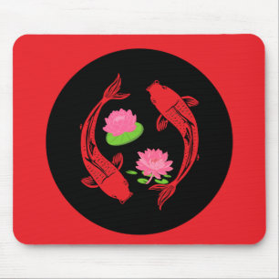 Minimalistic Koi Fish Swirl With Water Lillies Mouse Pad