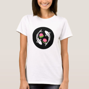 Minimalistic Koi Fish Swirl With Water Lillies  T-Shirt