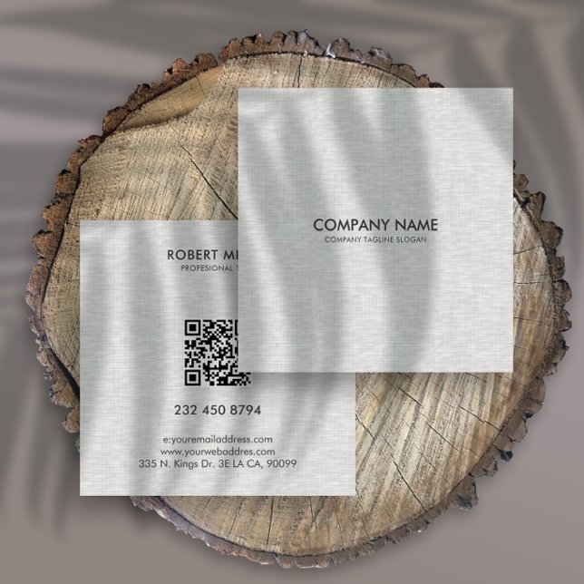 Minimalistic Light Grey Linen Texture Square Business Card (Creator Uploaded)