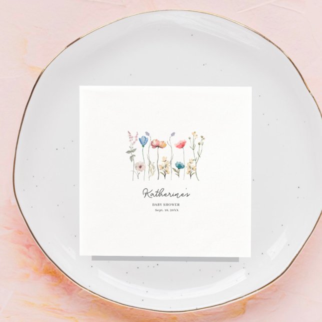 Minimalistic Long-Stem Wildflower Baby Shower  Napkin (Creator Uploaded)