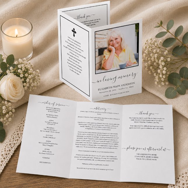 Minimalistic Memorial Funeral Tri-Fold Programme (The funeral program (sometimes called a funeral brochure, pamphlet, or funeral order of service))