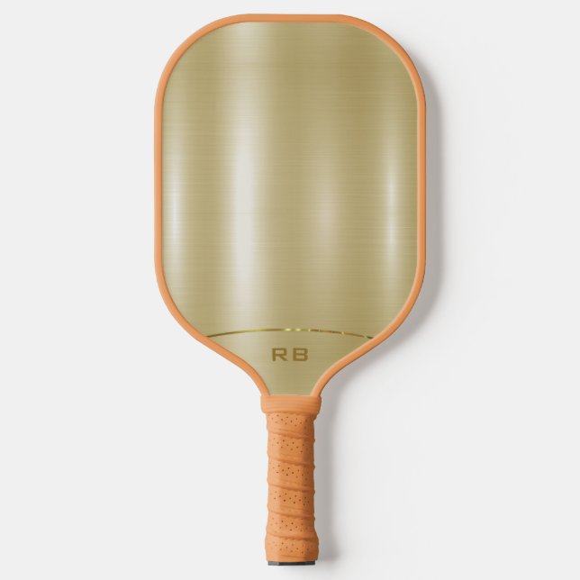 Minimalistic metallic gold monogram pickleball paddle (Front)