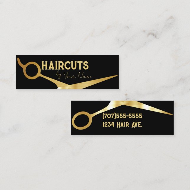 Minimalistic Metallic Golden Scissors Haircuts Calling Card (Front/Back)