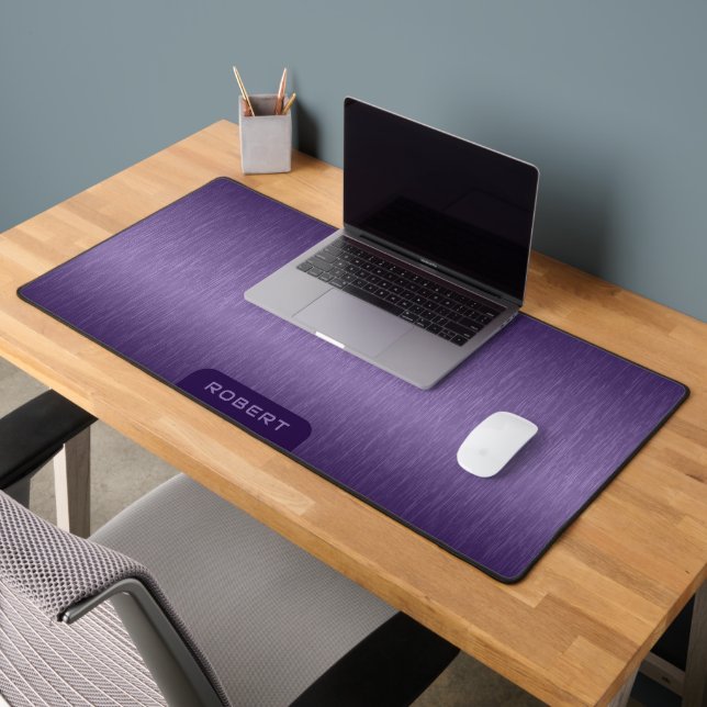 Minimalistic metallic purple brushed aluminium desk mat (Office 2)