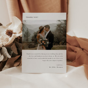 Minimalistic Modern 2-Photo Wedding Couple Thank You Card