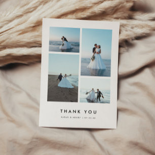 Minimalistic Modern 4-Photo Personalised Wedding Thank You Card
