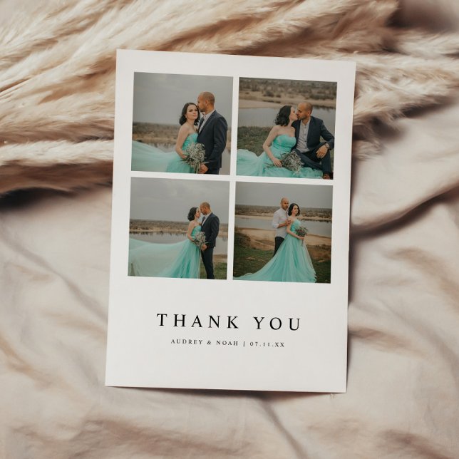 Minimalistic Modern 4-Photo Wedding Custom Thank You Card (Creator Uploaded)