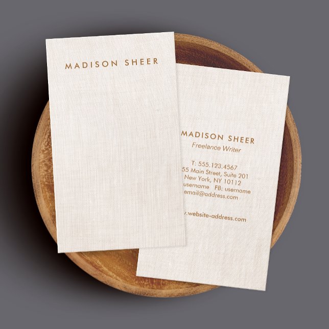 Minimalistic Modern, Beige Linen Professional Business Card (Creator Uploaded)