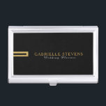 Minimalistic Modern Black & Gold Geometric Glitter Business Card Holder<br><div class="desc">Elegant gold geometric glitter shape black background modern minimalistic design</div>