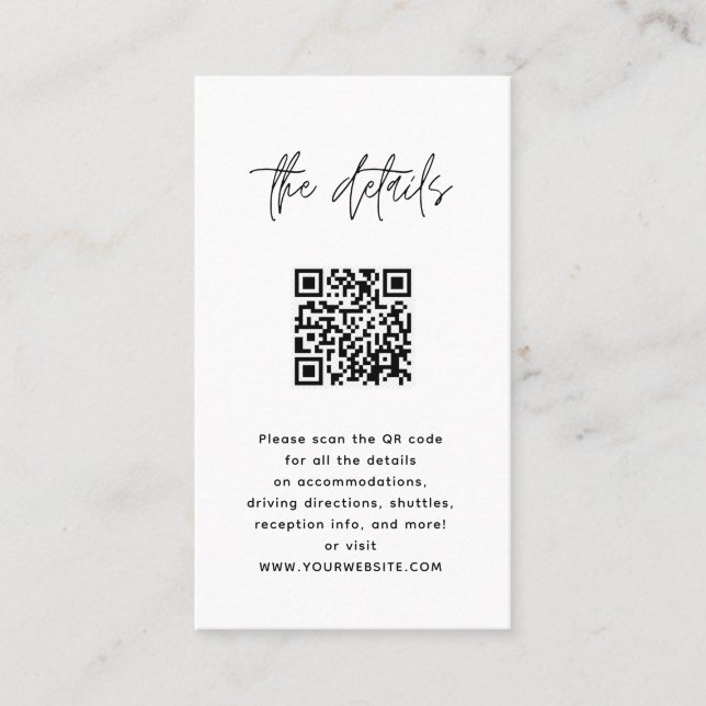 Minimalistic Modern black & white QR code Wedding  Place Card (Front)