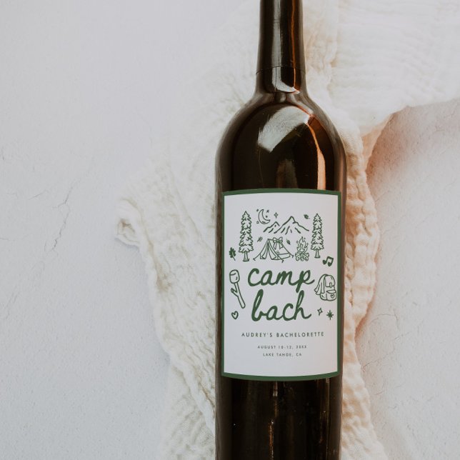 Minimalistic Modern Camp Bachelorette Green Script Wine Label (Creator Uploaded)