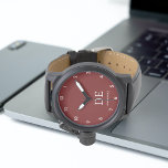 Minimalistic Modern Dark Red Monogram Watch<br><div class="desc">This modern design features typographic initials and name for a minimalistic feel that can be easily personalised.</div>