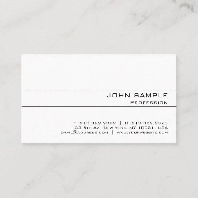 Minimalistic Modern Elegant Professional White Business Card (Front)