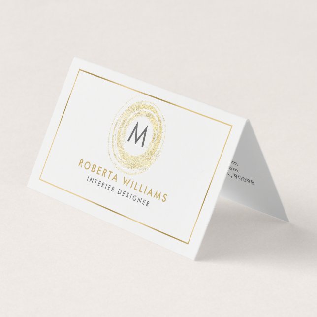 Minimalistic Modern Gold Glitter Circle Logo Business Card (Front)