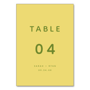 Minimalistic Modern Lemon Yellow Custom Wedding Table Number