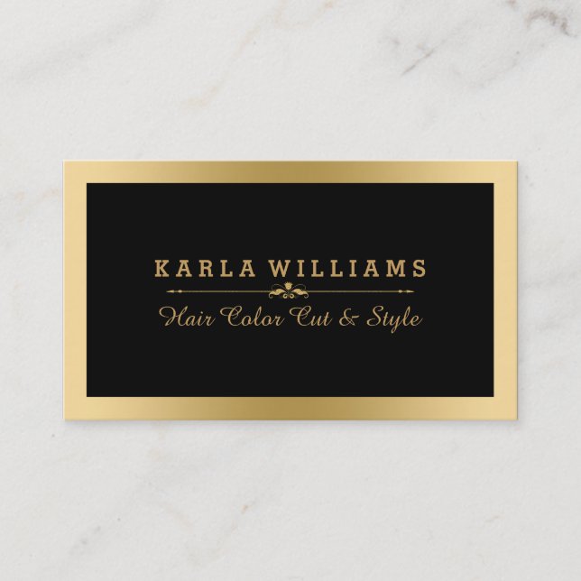 Minimalistic Modern Light Gold Frame & Black Business Card (Front)