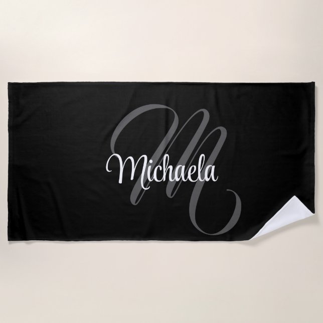 Minimalistic modern monogram initial name beach towel (Front)