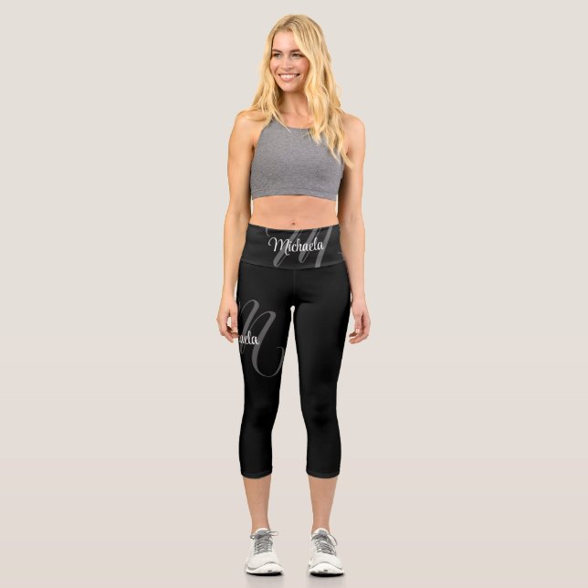 Minimalistic modern monogram initial name capri leggings (Front)