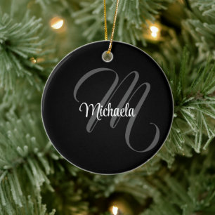 Minimalistic modern monogram initial name ceramic ornament