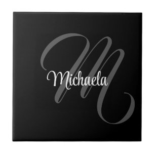 Minimalistic modern monogram initial name ceramic tile