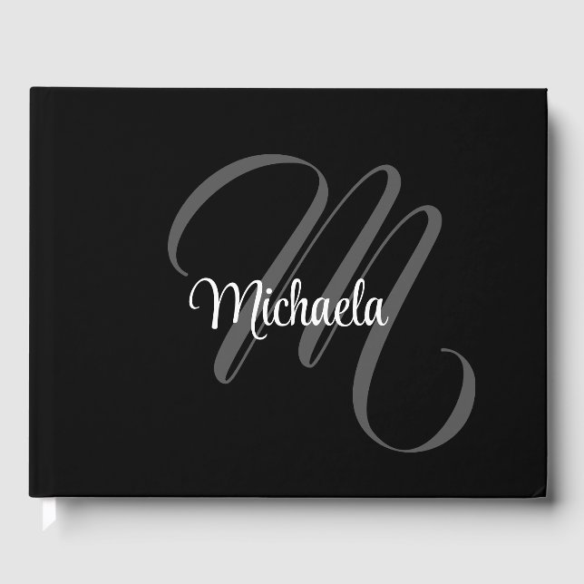 Minimalistic modern monogram initial name guest book (Front)