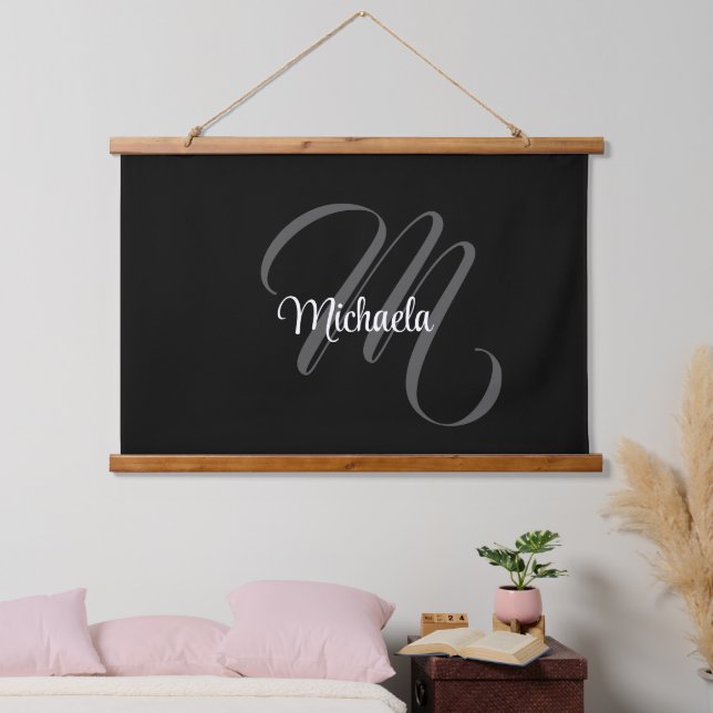 Minimalistic modern monogram initial name hanging tapestry (Bedroom)