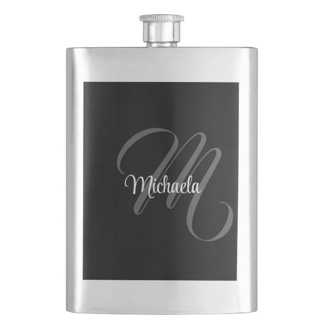 Minimalistic modern monogram initial name hip flask (Front)