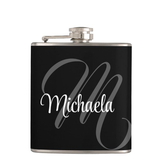 Minimalistic modern monogram initial name hip flask (Front)